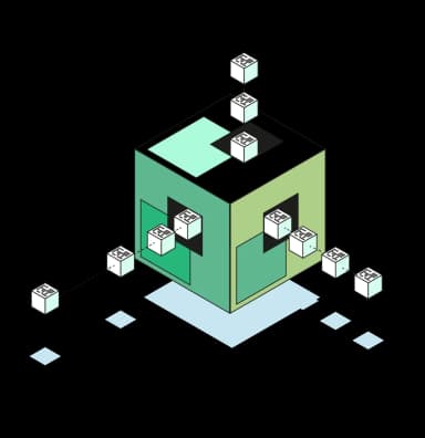 Redistribute Profits. Cube with arrows and more smaller cubes.