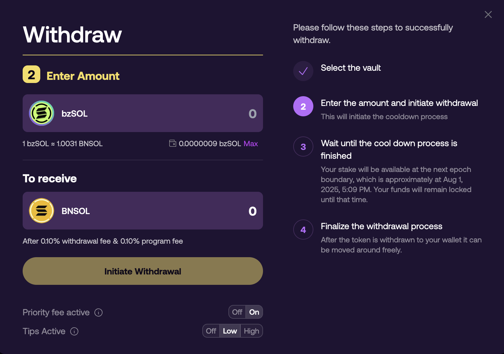 (Re)staking Withdrawal - Enter Amount