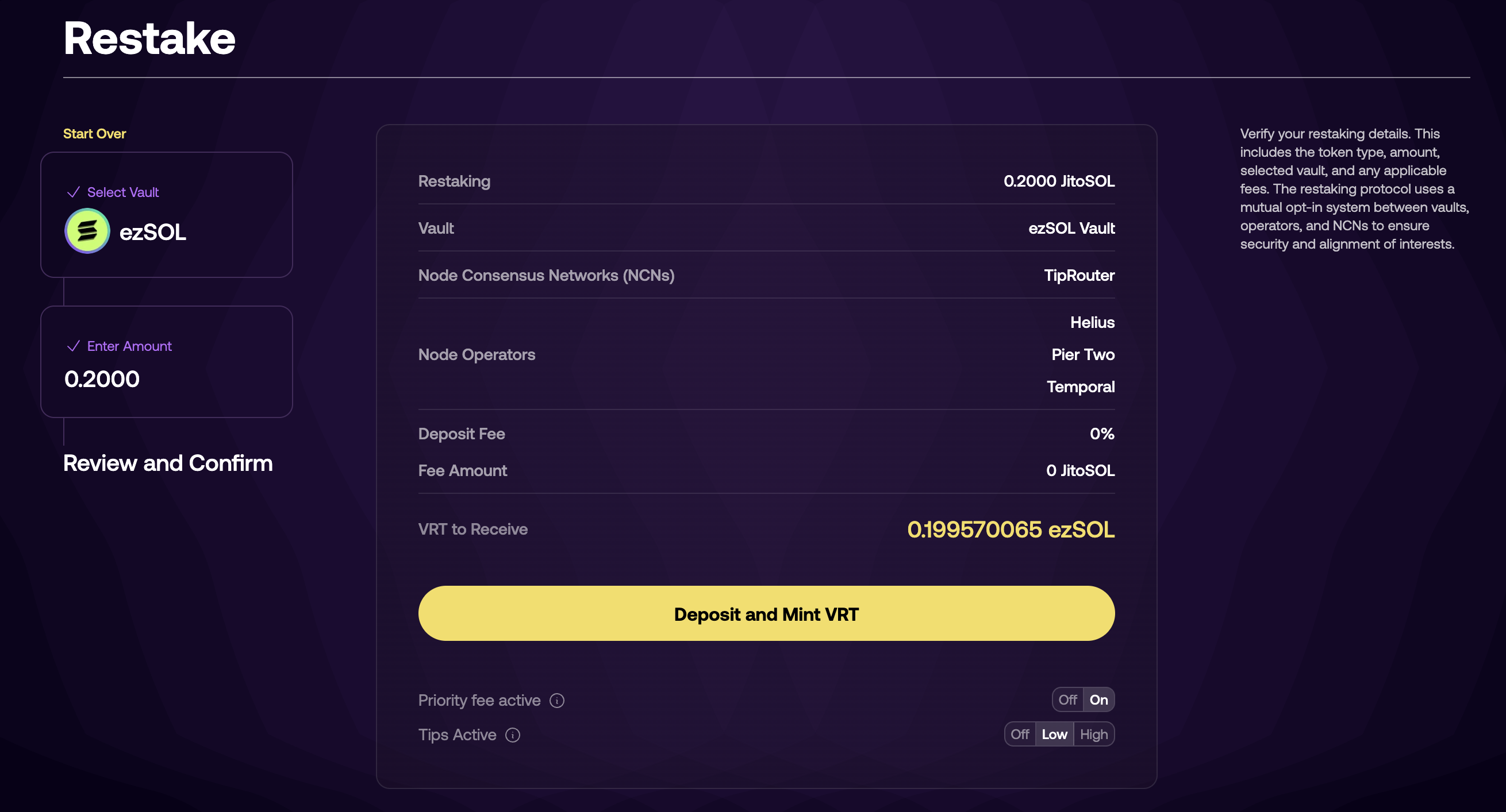 Restaking Deposit - Review and Confirm