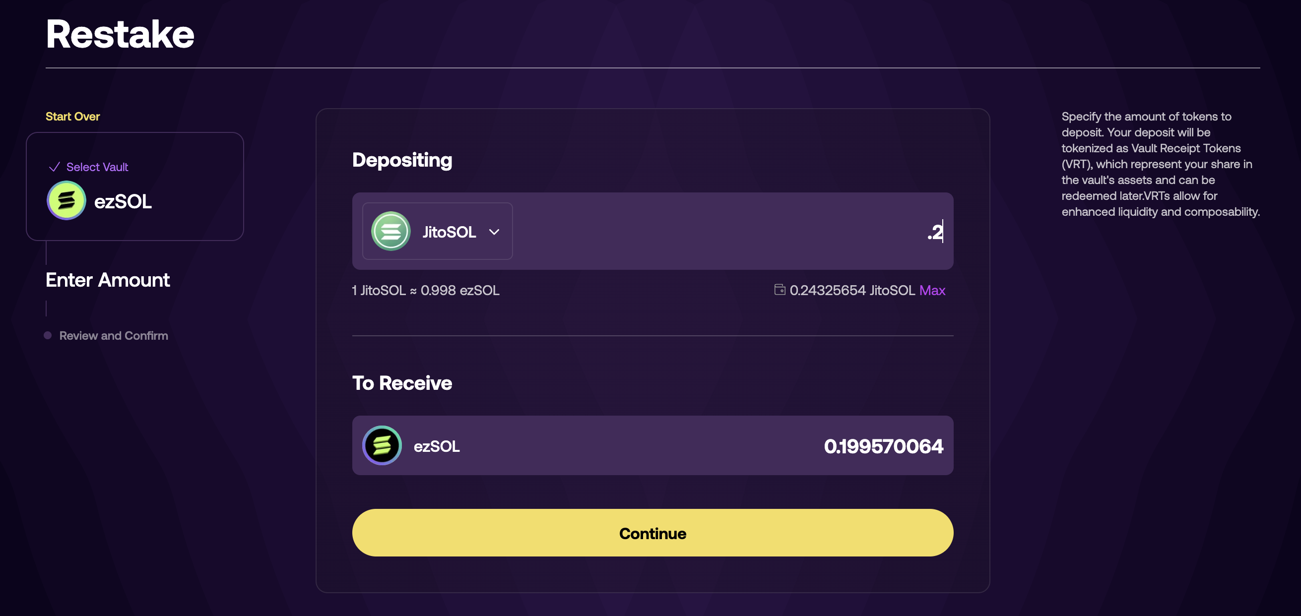 (Re)staking Deposit - Enter Amount