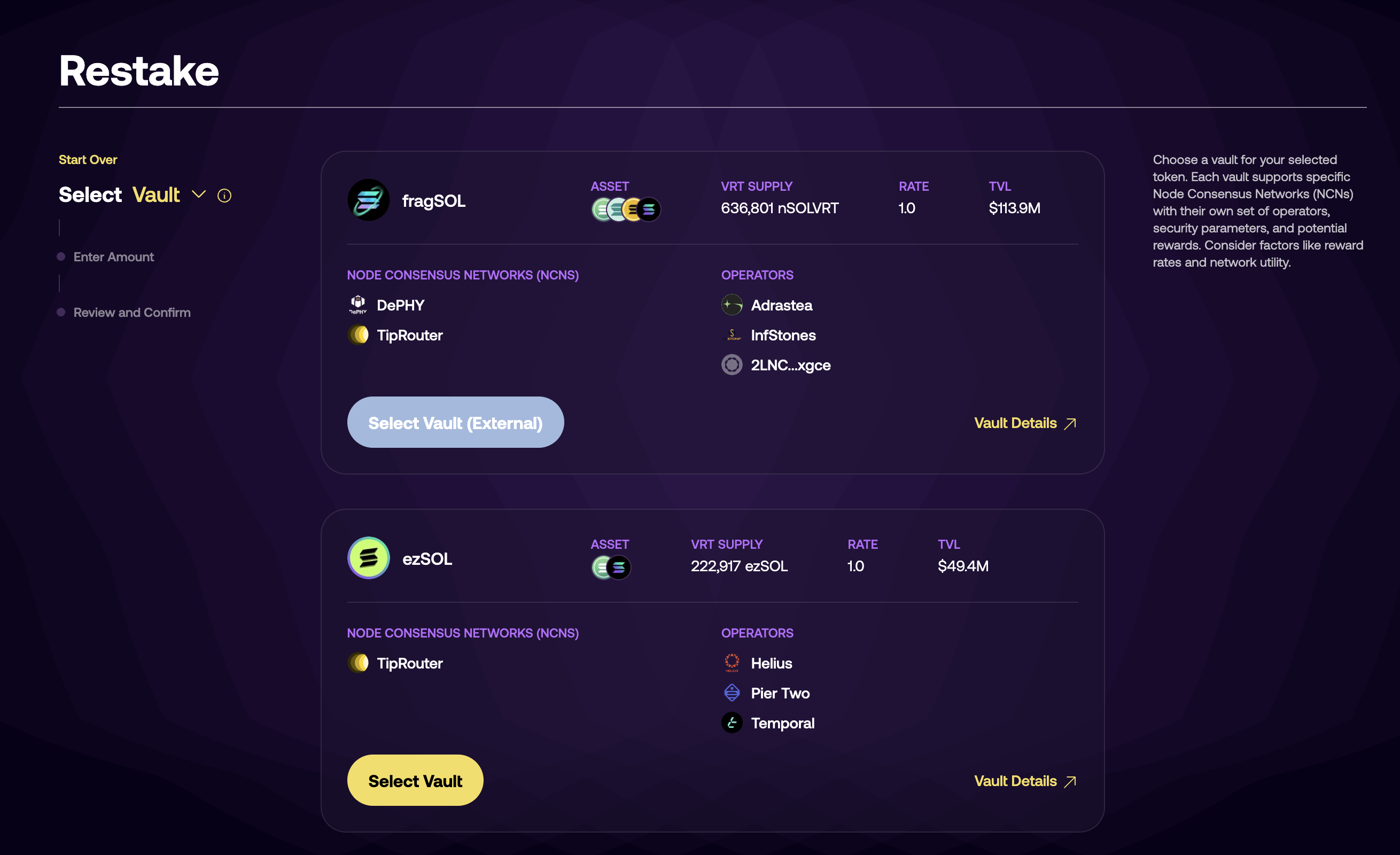 (Re)staking Deposit - Vault Selection