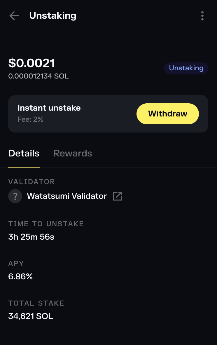 Solflare Now Unstaking Status