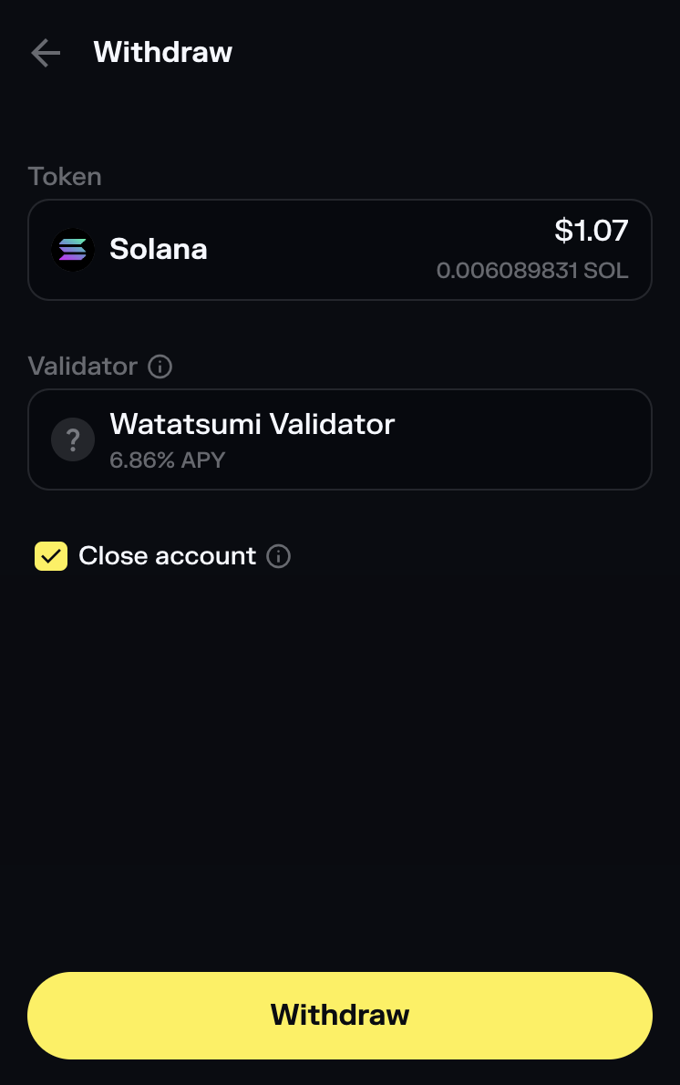 Solflare Withdraw Interface