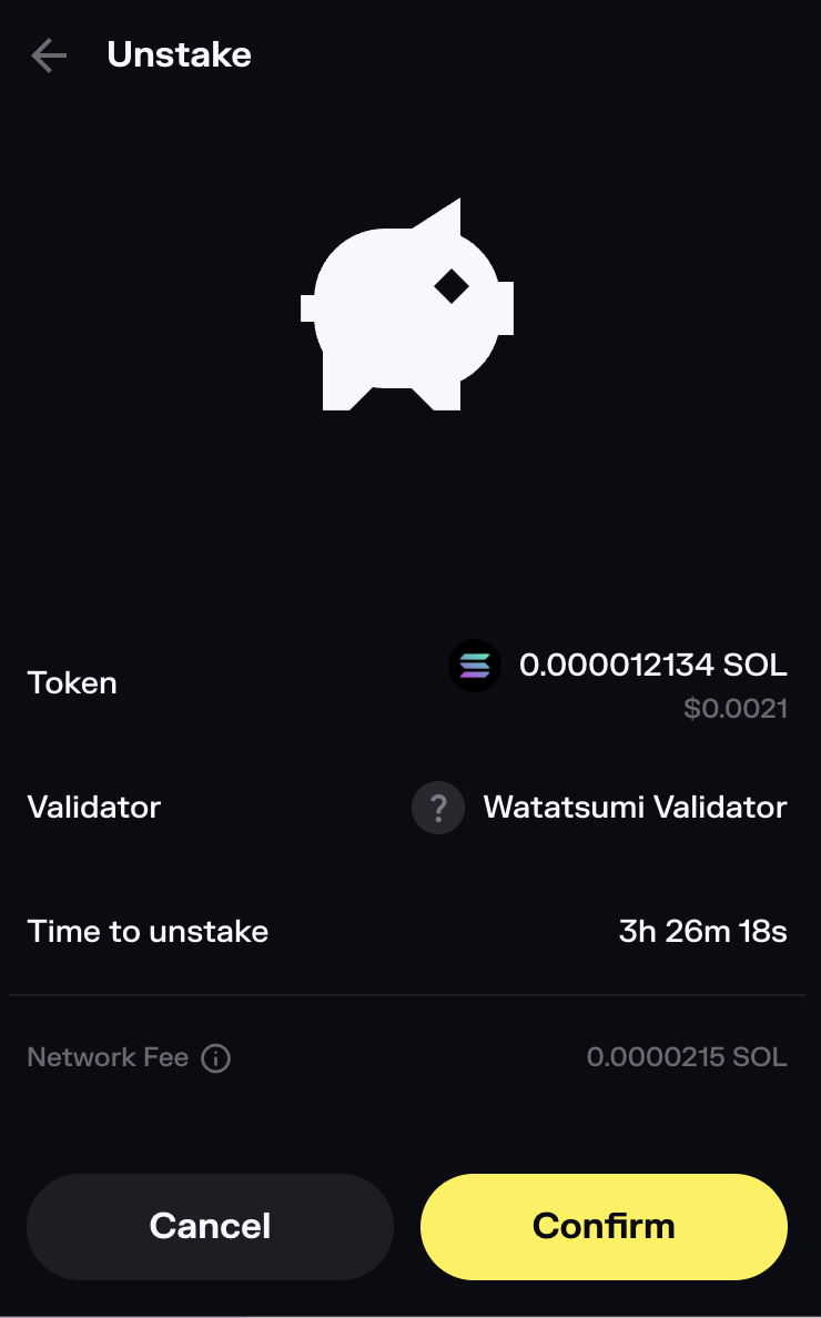 Solflare Unstake Confirmation