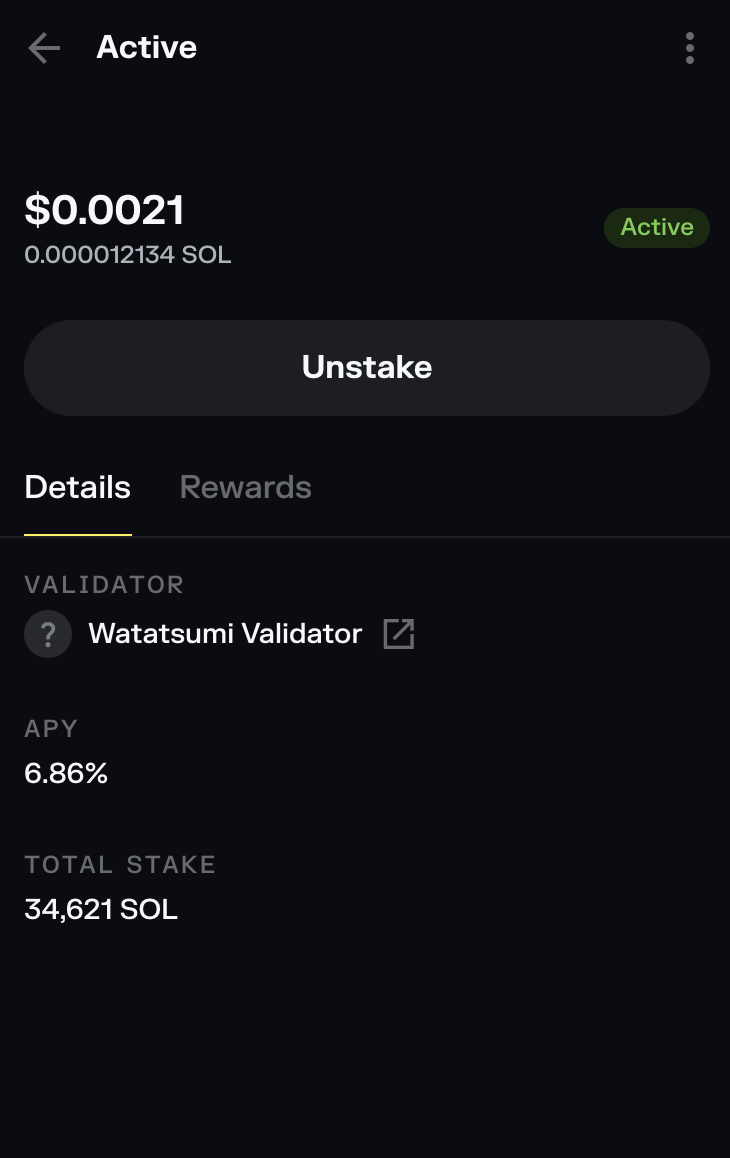 Solflare Active Stake Details