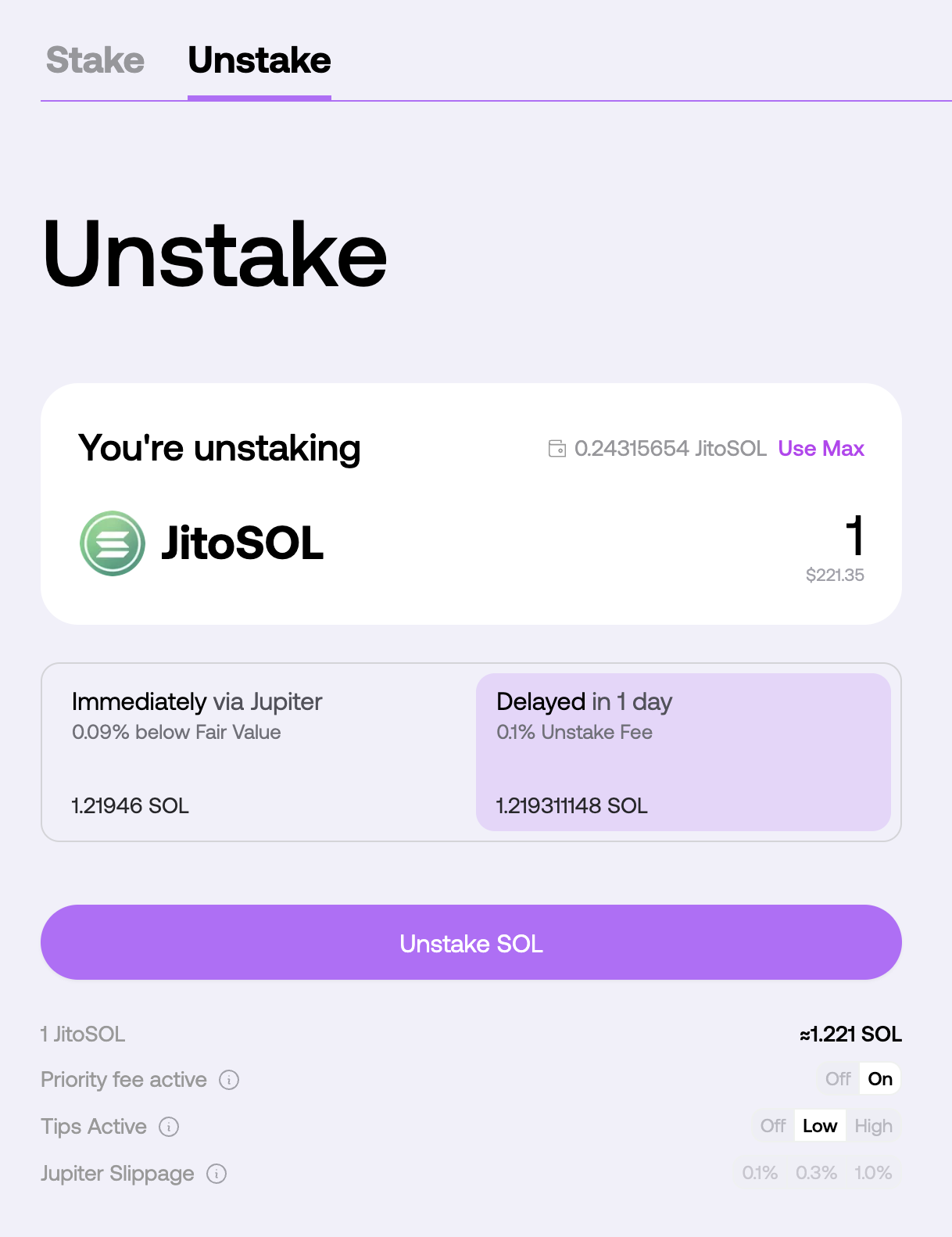 Delayed Unstaking Process