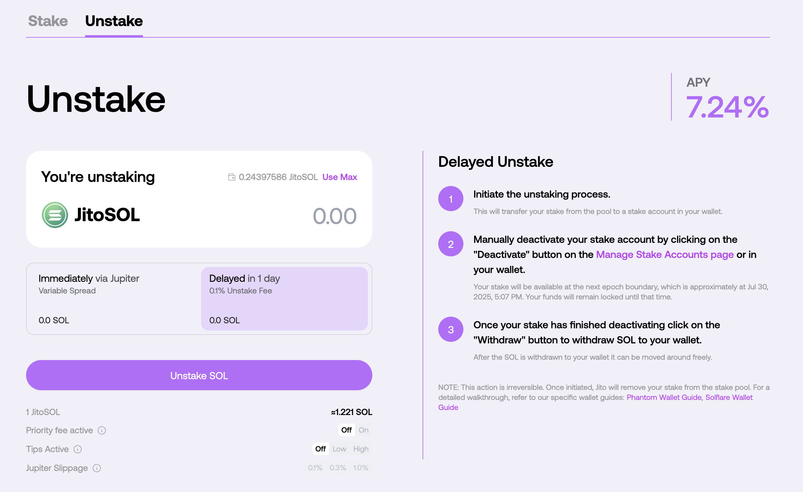 Delayed Unstaking Interface