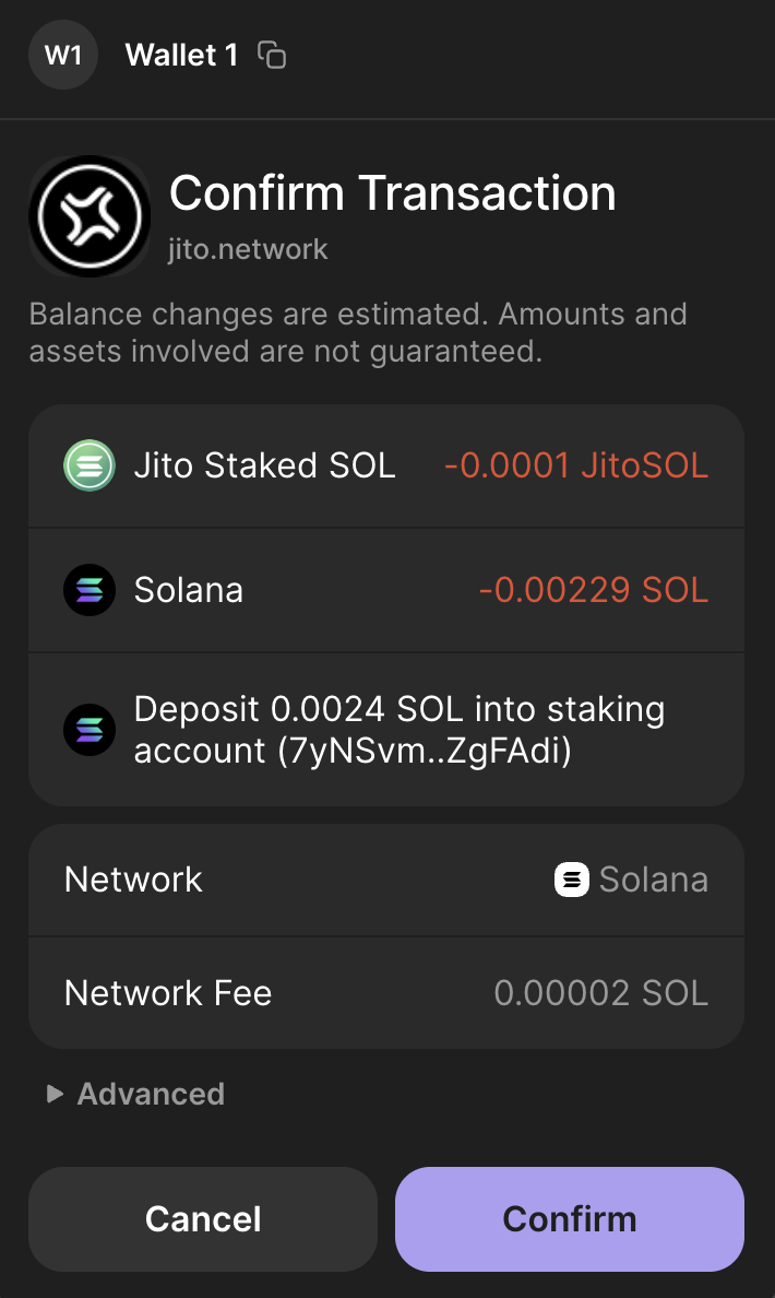 Delayed Unstaking Wallet Confirmation